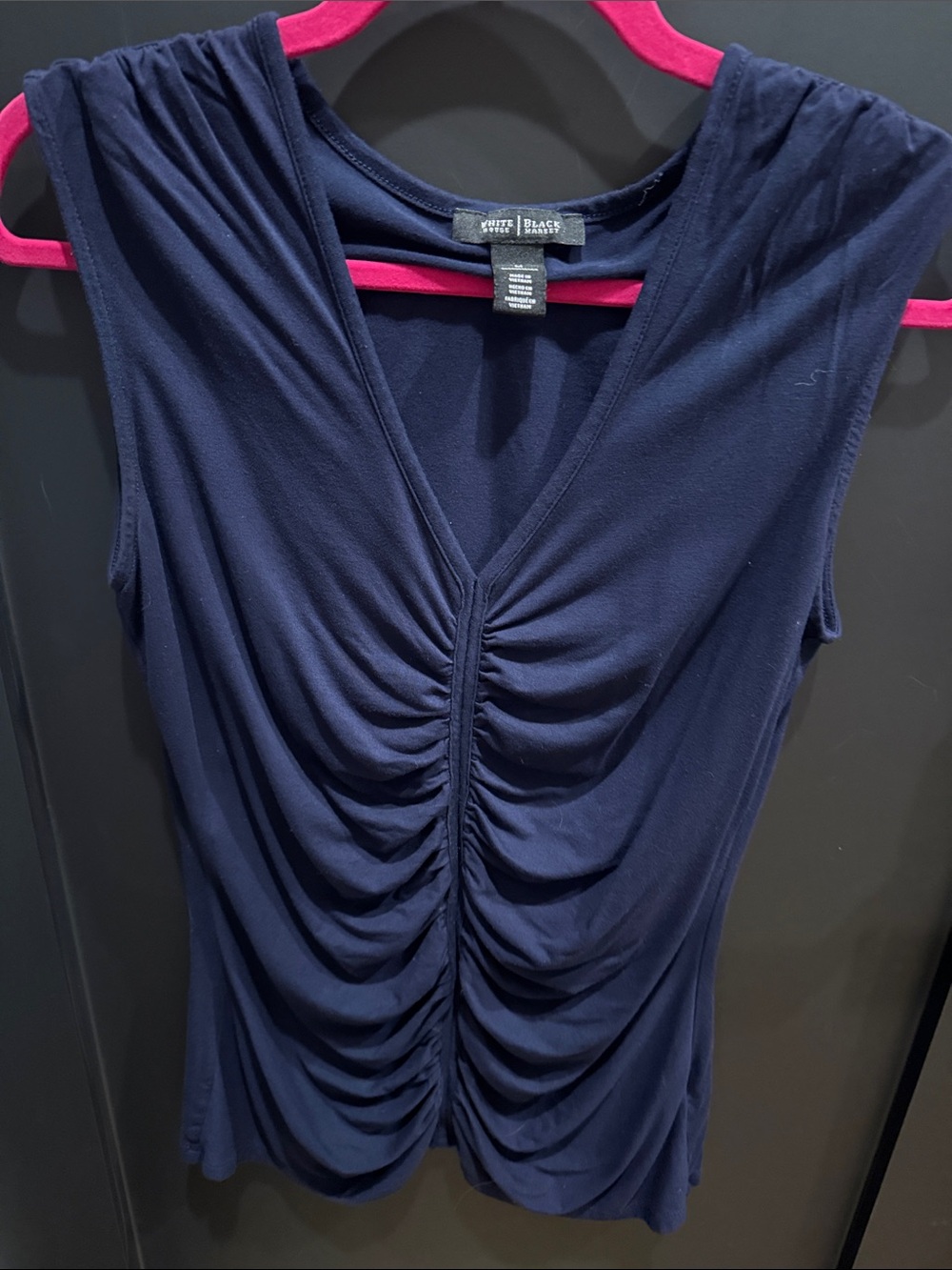 White House Black Market Navy Ruched V-Neck Sleeveless Cami